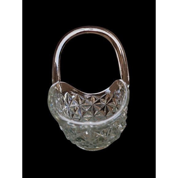 Vintage 1960s Pressed Glass Brides Wedding Basket With Handle Starburst Pattern - Picture 3 of 6
